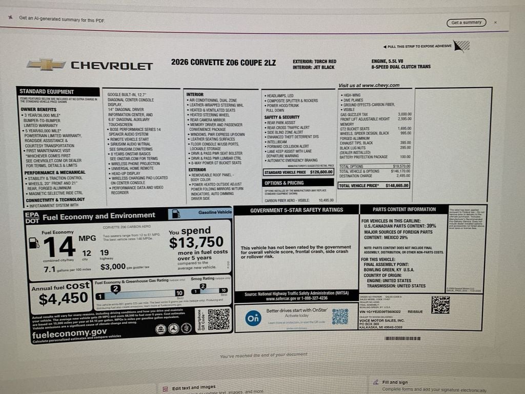2026 Chevrolet Corvette Z06 2LZ